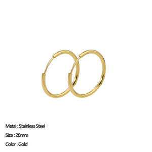 Classic Stainless Steel Ear Buckle for Women Trendy Gold Color Small Large Circle Hoop Earrings Punk Hip Hop Jewelry Accessories