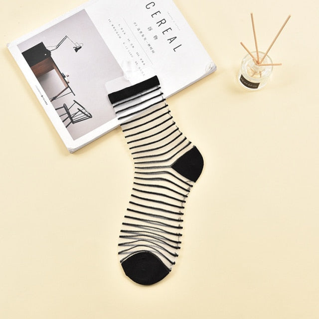 Sexy Lace Mesh Fishnet Socks Mixed Fiber Transparent Stretch Elasticity Ankle Net Yarn Thin Women Cool Socks 1pair=2pcs ws403