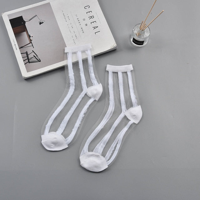 Sexy Lace Mesh Fishnet Socks Mixed Fiber Transparent Stretch Elasticity Ankle Net Yarn Thin Women Cool Socks 1pair=2pcs ws403