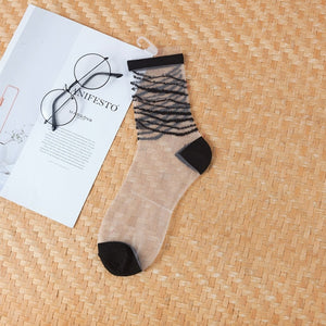 Sexy Lace Mesh Fishnet Socks Mixed Fiber Transparent Stretch Elasticity Ankle Net Yarn Thin Women Cool Socks 1pair=2pcs ws403