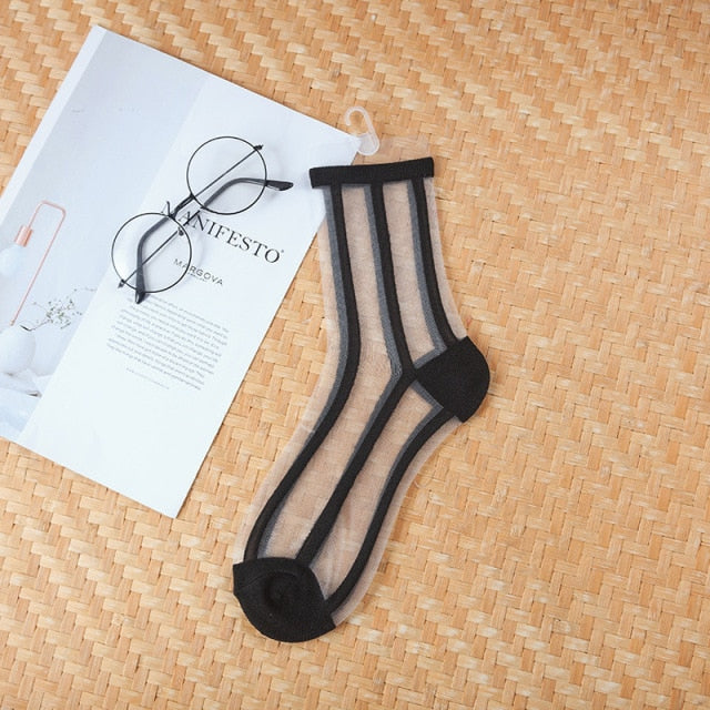 Sexy Lace Mesh Fishnet Socks Mixed Fiber Transparent Stretch Elasticity Ankle Net Yarn Thin Women Cool Socks 1pair=2pcs ws403