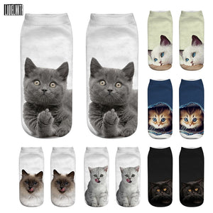 New 3D Print Funny Cute Cartoon Kitten Unisex Short Socks Creative Colorful Multiple Cat Face Happy Low Ankle Socks For Women