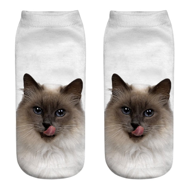 New 3D Print Funny Cute Cartoon Kitten Unisex Short Socks Creative Colorful Multiple Cat Face Happy Low Ankle Socks For Women