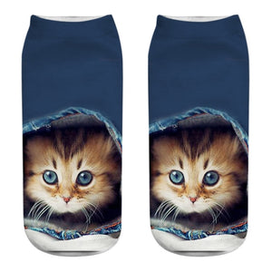 New 3D Print Funny Cute Cartoon Kitten Unisex Short Socks Creative Colorful Multiple Cat Face Happy Low Ankle Socks For Women