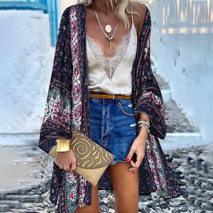 ZANZEA Women Cardigan Summer Open Front Bohemian Floral Printed Blouse Kimono Casual Loose Beach Tops Vintage Long Sleeve Blusas