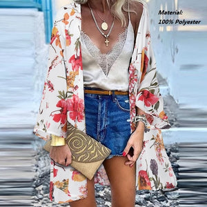 ZANZEA Women Cardigan Summer Open Front Bohemian Floral Printed Blouse Kimono Casual Loose Beach Tops Vintage Long Sleeve Blusas