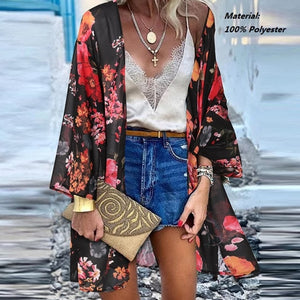 ZANZEA Women Cardigan Summer Open Front Bohemian Floral Printed Blouse Kimono Casual Loose Beach Tops Vintage Long Sleeve Blusas