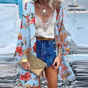 ZANZEA Women Cardigan Summer Open Front Bohemian Floral Printed Blouse Kimono Casual Loose Beach Tops Vintage Long Sleeve Blusas