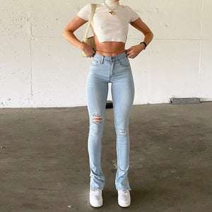 Jeggings For Women High Waist Blue Skinny Jeans Women Slim Stretchy Comfort Denim Trousers 2021 Fashion Summer Split Pants New