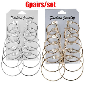 6Pairs /12Pairs Punk Hoop Earrings Set Big Circle Earrings Jewelry for Women Girls Steampunk Ear Clip Punk Earring  Ear Ring