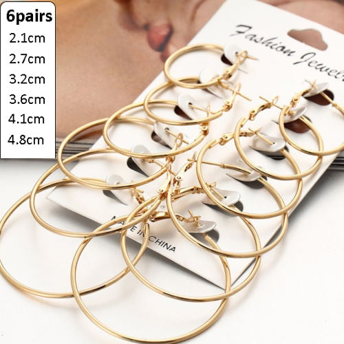 6Pairs /12Pairs Punk Hoop Earrings Set Big Circle Earrings Jewelry for Women Girls Steampunk Ear Clip Punk Earring  Ear Ring