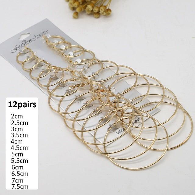 6Pairs /12Pairs Punk Hoop Earrings Set Big Circle Earrings Jewelry for Women Girls Steampunk Ear Clip Punk Earring  Ear Ring