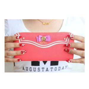 Anime Kawaii  Pearl Bow Designer PU Leather Long Wallet Lady Zipper Purse Lovely Handbag Day Clutch Girlfriend Gifts