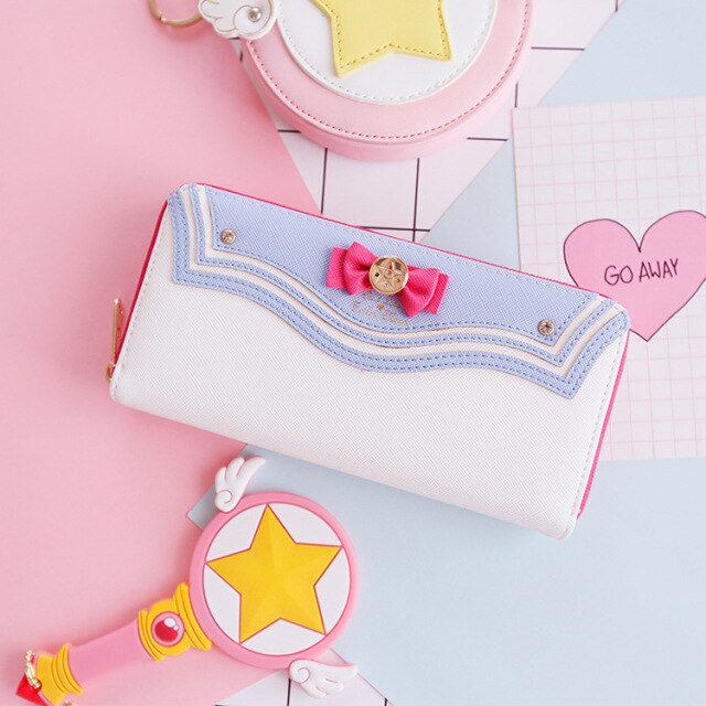 Anime Kawaii  Pearl Bow Designer PU Leather Long Wallet Lady Zipper Purse Lovely Handbag Day Clutch Girlfriend Gifts