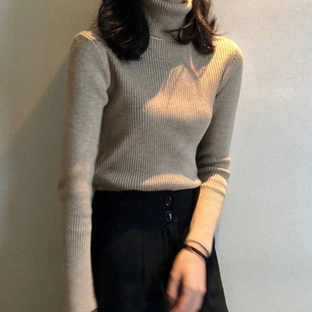 Women Turtleneck Sweaters Autumn Winter Korean Slim Pullover Women Basic Tops Casual Soft Knit Sweater Soft Warm Jumper