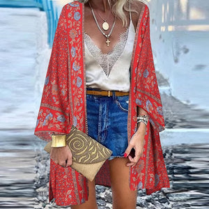 ZANZEA Women Cardigan Summer Open Front Bohemian Floral Printed Blouse Kimono Casual Loose Beach Tops Vintage Long Sleeve Blusas