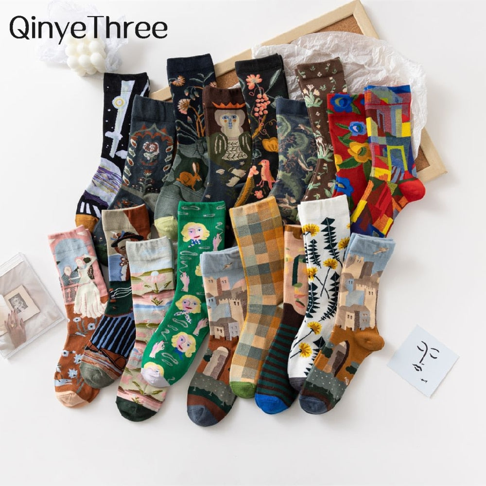 Hot Sale Colorful Cartoon Creative Fashion Vine Graffiti Novelty Men Women Socks Winter Warm Comfortable Cotton Socks Dropship