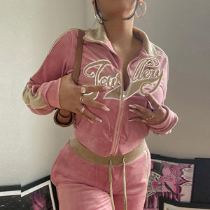 BOOFEENAA Y2k Tracksuit 2 Piece Set Jacket Pants Women Clothes Sweat Suits Women Matching Sets Long Sleeve Outfits C83-HB52