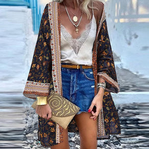 ZANZEA Women Cardigan Summer Open Front Bohemian Floral Printed Blouse Kimono Casual Loose Beach Tops Vintage Long Sleeve Blusas