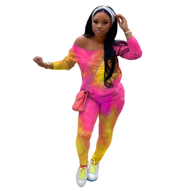 Tie Dye Print 2 Piece Pants Sets Womens Outfits Fall Casual Tracksuits for Women Two Piece Set Top and Pants Sweat Suits Women