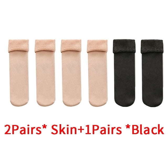 3Pairs/lot Women Winter Warm Thicken Thermal Soft Casual Solid Color Socks Wool Cashmere Home Snow Boots Velvet Home Floor Sock