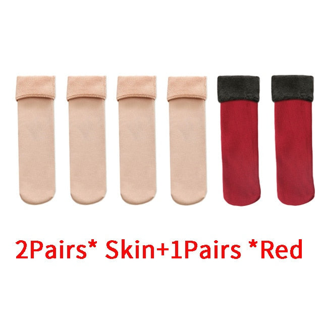 3Pairs/lot Women Winter Warm Thicken Thermal Soft Casual Solid Color Socks Wool Cashmere Home Snow Boots Velvet Home Floor Sock