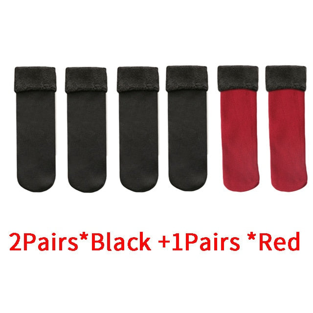 3Pairs/lot Women Winter Warm Thicken Thermal Soft Casual Solid Color Socks Wool Cashmere Home Snow Boots Velvet Home Floor Sock