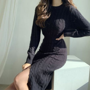 Winter Women'S Dress 2021 Bodycon Sweater Women Dress Long Sleeve  Knitted Dresses Maxi Vintage Oversize Dresses Evening Fall