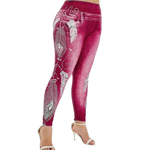 Women High Waist Pants Jeans 3D Printed Fitness Leggings Slimming Leggings Printed Plus Size Denim Jeans Leggings Pocket