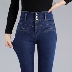 2021 Women Winter Fleece Jeans New Solid Warm Thicken Denim Pencil Pants Fashion Skinny Jean Pants Sexy Slim Trousers plus size