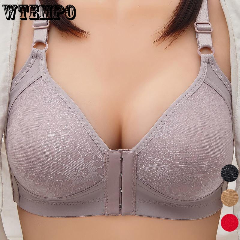 Bras for Women Plus Size Push Up Bra Underwear Floral Front Closure Seamless Brassiere Wireless Sexy Gather Thin Large Bralette