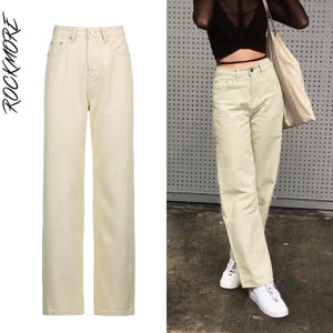 Rockmore Brown Vintage Baggy Jeans Women 90s Streetwear Pockets Wide Leg Cargo Pants Low Waist Straight Denim Trousers 2021