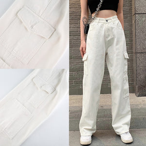 Rockmore Brown Vintage Baggy Jeans Women 90s Streetwear Pockets Wide Leg Cargo Pants Low Waist Straight Denim Trousers 2021