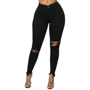 White Ripped Hole Denim Pants for Women Skinny Long Jeans Plus Size S-3XL Stretchy Trousers High Waist Black Woman Jeans