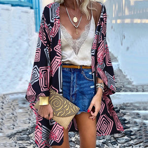 ZANZEA Women Cardigan Summer Open Front Bohemian Floral Printed Blouse Kimono Casual Loose Beach Tops Vintage Long Sleeve Blusas