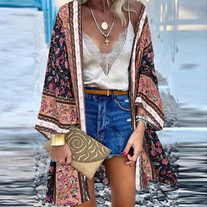 ZANZEA Women Cardigan Summer Open Front Bohemian Floral Printed Blouse Kimono Casual Loose Beach Tops Vintage Long Sleeve Blusas