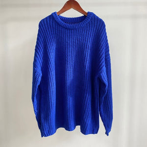 Msfancy Fall Sweaters Women Korean Fashion Blue O-neck Knitted Oversized Pullovers 2021 Long Sleeve Casual Tops