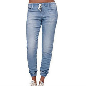 Women Jeans Solid Fashion Elastic Waist Jeans Straight Pencil Pants Denim Pants Women Trousers Causal Pants Women Clothing