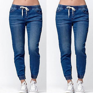 Women Jeans Solid Fashion Elastic Waist Jeans Straight Pencil Pants Denim Pants Women Trousers Causal Pants Women Clothing