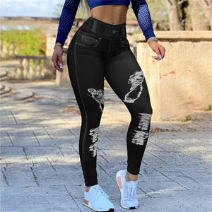 2021 Elastic High Waist Imitating Jeans Pencil Pants Slim Single Breasted Women Skinny Frayed Denim Trousers Plus Size Fashion