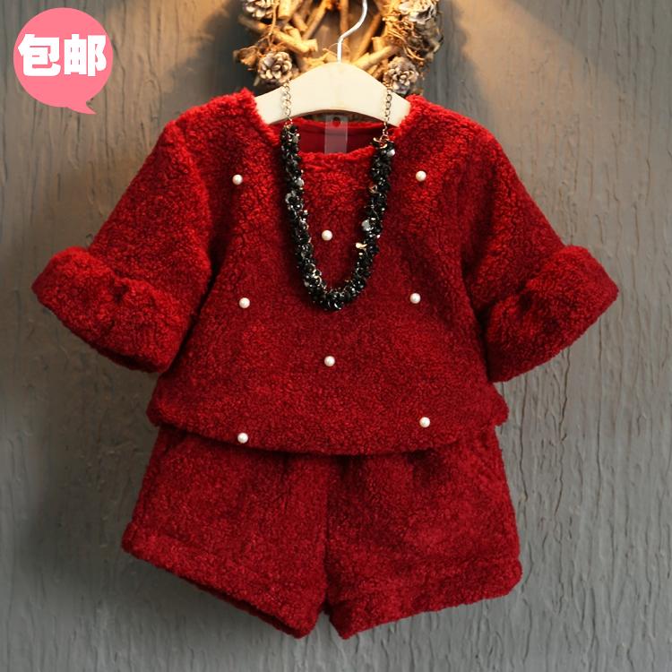 2021 Fall Winter Children Clothing Set Little Girls Plus Velvet Thickening Flare Sleeve Tops + Shorts Twinset Kids Clothes X469
