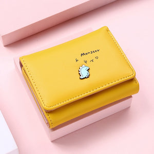 Women Cute Small Dinosaur Wallet Buckle Folding Girl Wallet Brand Designed Pu Leather Coin Purse Female Card Holder