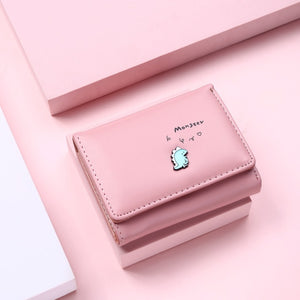 Women Cute Small Dinosaur Wallet Buckle Folding Girl Wallet Brand Designed Pu Leather Coin Purse Female Card Holder