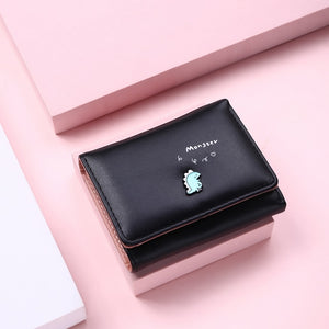 Women Cute Small Dinosaur Wallet Buckle Folding Girl Wallet Brand Designed Pu Leather Coin Purse Female Card Holder