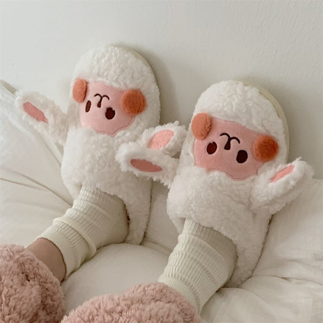 Cute Animal Slipper For Women Girls Fashion Kawaii Fluffy Winter Warm Slippers Woman Cartoon Milk Cow House Slippers Funny Shoes