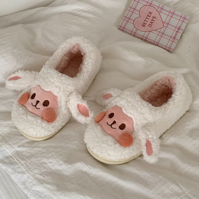 Cute Animal Slipper For Women Girls Fashion Kawaii Fluffy Winter Warm Slippers Woman Cartoon Milk Cow House Slippers Funny Shoes