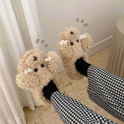 Cute Animal Slipper For Women Girls Fashion Kawaii Fluffy Winter Warm Slippers Woman Cartoon Milk Cow House Slippers Funny Shoes