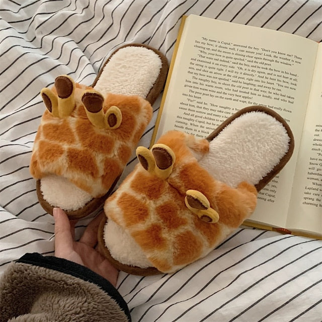 Cute Animal Slipper For Women Girls Fashion Kawaii Fluffy Winter Warm Slippers Woman Cartoon Milk Cow House Slippers Funny Shoes