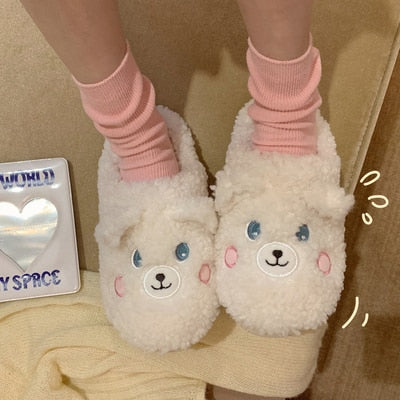 Cute Animal Slipper For Women Girls Fashion Kawaii Fluffy Winter Warm Slippers Woman Cartoon Milk Cow House Slippers Funny Shoes