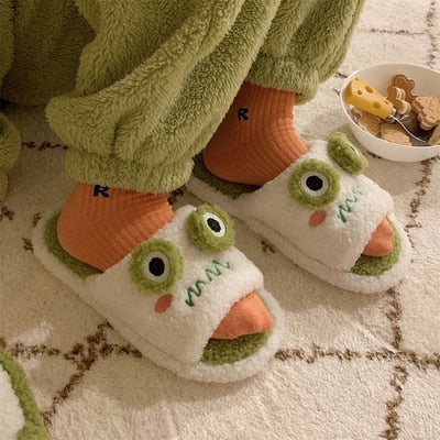 Cute Animal Slipper For Women Girls Fashion Kawaii Fluffy Winter Warm Slippers Woman Cartoon Milk Cow House Slippers Funny Shoes